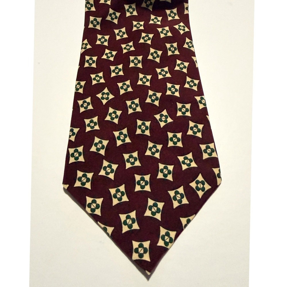 Polo Ralph Lauren Necktie Burgundy Geometric Silk Medallion Classic Tie